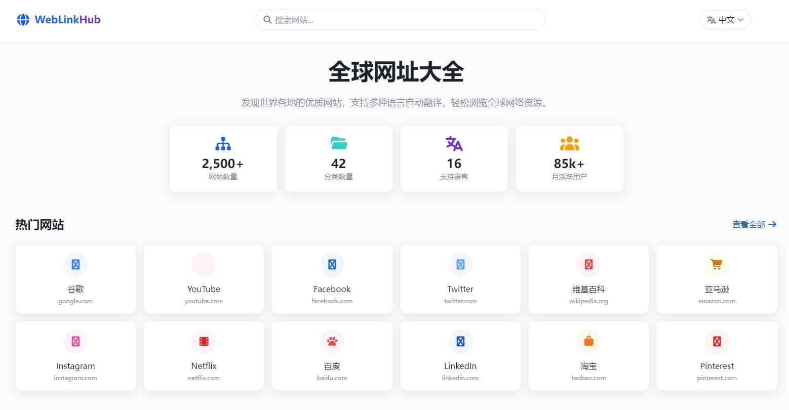 多语言简洁网址导航单页HTML源码  第2张